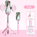 3-in-1 Juhtmevaba Bluetooth-&uuml;hilduv Selfie Stick LED-r&otilde;ngastulega P&auml;&auml;stik Kokkupandav Statiiv Monopood NutitelefonideleSelfie