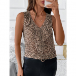 YYFS Naiste mood vabaaja suve kevadised leopardimustrilised varrukateta V-kaelusega pluusid ja s&auml;rgid S