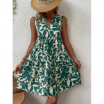 Naiste Boho Prindiga minikleit, suvine elegantne varrukateta V-kaelusega volangidega Line Tank-kleit vabaaja kleit, suur rannapeo p&auml;ikesekleit XXXXXL