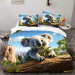Koala voodipesukomplekt 2/3 tk Digitaalne tr&uuml;kk 3D muster Pehme nahas&otilde;bralik pol&uuml;esterkate, Tekikate koos padjap&uuml;&uuml;ridega, Loomateema EU Single 135x200cm