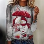 J&otilde;ulud T-s&auml;rgid J&otilde;ulupuu Lumememm 3D Prindiga Naiste pikkade varrukatega T-s&auml;rk Suurem&otilde;&otilde;dulised t&auml;navar&otilde;ivad Naiste tuunika T-s&auml;rgid Topid R&otilde;ivad S