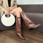 Moodsad Nahast Terava Otsaga Naiste Pikad Saapad S&uuml;gis Talv K&otilde;rged Kontsad Daamide P&otilde;lvepikkuse S&auml;&auml;rega Kingad Uus Rock Trend 2025 Moodsad Saapad 35