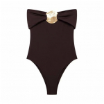 Seksikas Monokini Bandeau Varrukateta Slim Fit &Uuml;hes t&uuml;kis Bikiinid Metallist Ehtega K&otilde;hukontroll Kiiresti Kuivav &Uuml;hes t&uuml;kis Ujumistrikoo M pruun