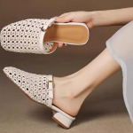 Moodsad naiste vintage kootud hingavad cutout poolalused plokk-kontsaga elegantsed vabaaja sussid 35