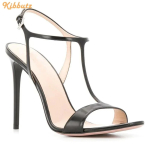 Must Valge Nude T-kujulise rihmaga pandlaga sandaalid Stiletto kontsaga Avatud varba k&otilde;rged kontsad Seksikad naiste sandaalid Slingback suvekingad 46 white