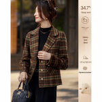 Sishuinianhua Women's Elegant Plaid Short Woolen Coat L