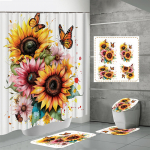 4TK Du&scaron;ikardinakomplektid Du&scaron;ikardina ja Vaipadega WC-kaane Vaip U-kujuline Matt ja Vannimatt Vannitoakomplekt 12 Konksuga One Size