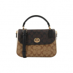 COACH Marlie 24 klapiga kott vintage-l&otilde;uendist nahkdetailidega keskmise suurusega naiste k&auml;ekott/&otilde;lakott must ja tumepruun Basic Set (Bag+Dust Bag) pruun/must