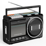 Retro kassettm&auml;ngija-salvestaja sisseehitatud mikrofoniga, kaasaskantav Bluetooth boombox, raadiod kassetiga, USB-konverter, AC/DC toide must