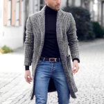 S&uuml;gis- ja talvine meeste villane mantel, keskmise pikkusega kaherealine mantel 4XL