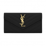Saint Laurent YSL Monogram Kuldne Logo Pikk Klapp Teraline Reljeefne Tepitud Nahast &Uuml;mbrikrahakott Suur Naiste Rahakott Must 372264BOW011000 Basic Set (Bag+Dust Bag)