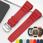 Uus 25mm Punane Must Roheline Hall Sinine Kollane Oranž Kummist Kellarihm Richard Mille rihma jaoks RM011 Mille K&auml;ev&otilde;ru kellarihm 25-20mm red