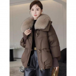 Moodne l&uuml;hike lahtine puuvillane mantel suure karvakraega, paksendatud r&otilde;ivastega XXL must