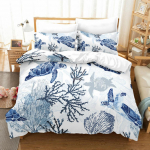 Merikilpkonna tekikott ja padjap&uuml;&uuml;rid Mereloomad Kilpkonn Voodipesukomplekt Queen Twin Lapsed Kodutekstiilid Kaart Korall Quilt Cover King EU single(135x200cm)