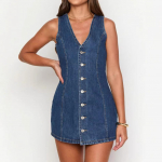 2026 Kevad/Suvi Euroopa Retro N&ouml;&ouml;pidega Sidumist&ouml;&ouml;ga Denim Kleit S tumesinine v&auml;rv