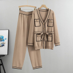 S&uuml;gis- ja talvine naiste kootud &uuml;likond kardigan laia s&auml;&auml;rega p&uuml;kste &uuml;likond Temperament Fashion Kaheosaline komplekt S