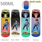 500ML My Hero Academia Spordiveepudel Lekkimiskindel Gradiendiv&auml;rviline veetaseme joonega Kaasaskantav V&auml;lisspordi joogitops Black- White-1PCS