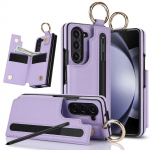 Fold7 R&otilde;ngaga Nahast Mobiiltelefoni &Uuml;li&otilde;huke Kaanega &Uuml;mbris Samsung Galaxy Z Fold 7 6 5 4 3 jaoks, Pliiatsihoidja, Kahepandlaga Klappkaardihoidja Rahakott, K&otilde;va Kate Galaxy Z Fold7 lilla