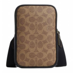 COACH Stanton 12 klassikaline presb&uuml;oopiline lukuga PVC nahast &otilde;la crossbody kott mini meeste tume khaki pruun