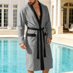 Meeste pikkade varrukatega kimono hommikumantel kantidega pehmest kergest kootud hommikumantel v&ouml;&ouml; ja taskutega koduseks spaaks L gray