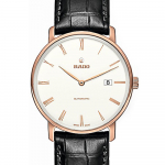 RADO radar teemantseeria mehaaniline mehhanism DIAMASTER 50 meetrit veekindel meeste &Scaron;veitsi kell 40,3 mm valge sihver keraamiline korpus nahkrihm R14068016 teemant