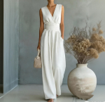 Naiste Laiade Jalgadega Elegantne V&ouml;&ouml;kohta Kitsendav V-kaelusega Jumpsuit M valge