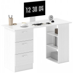 Arvutilaud, Kirjutuslaud, PC t&ouml;&ouml;jaam 3 riiuli ja sahtlitega, H&otilde;bedane k&auml;epide, Kodukontorisse, Valge 120 x 49 x 72 cm