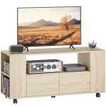 Rattadega televiisikapp 102 cm, televiisiialus kuni 42-tollisele televiisorile, 2 sahtlit, avatud riiulid, naturaalne 102 x 34.5 x 48.5 cm