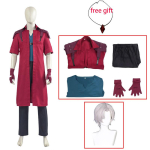 DMC 5 Dante Cosplay Parukas &Uuml;htsed Kost&uuml;&uuml;mid Maskeering T&auml;iskasvanud Meestele Pikk Tuulejope Kindad Rollim&auml;ngu R&otilde;ivad Halloweeni Karnevali &Uuml;likond XXXL red