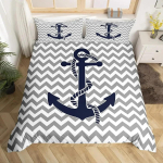 Tumesinine mereteemaline voodipesukomplekt Ookeani ankrukaunistusega tekikott Meremehe piraadi kapteni mere seiklus voodikate lastele poistele EU Single 135*200cm/53x79in 3pcs gray
