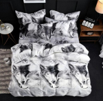 WTEMPO 4 TK 3D pol&uuml;estrist WOLF voodipesukomplekt, tr&uuml;kised tekikott, Queen suurus 1 tk voodilina / 1 tk Comfo Queen mitmev&auml;rviline