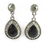Les Tr&eacute;sors De Lily [N3137] - Boucles Cr&eacute;ateur 'Sissi' noir blanc argent&eacute; must