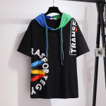 Suures suuruses naiste Fat Sister suvine kapuutsiga l&uuml;hikeste varrukatega T-s&auml;rk avara v&auml;rviplokiga grafiti top 6XL must