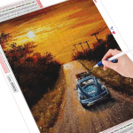 5D teemantmaaling p&auml;ikeseloojangu t&auml;isruudukujuline &uuml;mmargune k&auml;sit&ouml;&ouml;komplekt Teemanttikandid Maastik Autokunst Rhinestone kodukaunistus Full Round (20X30CM)