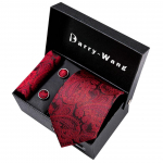 Lahe Paisley Tie Hanky ​​mansetin&ouml;&ouml;pide kinkekarp meestele Punane must siidist Barry.Wang komplekt N-5259 must/punane