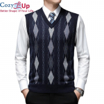 Cozy Up Pullover Teemantkampsun V kaelusega kootud vest Meeste trendikas villane varrukateta vabaajar&otilde;ivad XXXL tumesinine