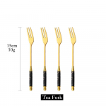 4 tk teekahvlite komplekt roostevabast terasest v&auml;ike kahvel puuviljakahvel magustoidukahvel koogile suupiste salati kahvel Mini koogi kahvlite pidu must/kuld