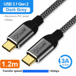 QGeeM USB 3.1 C-t&uuml;&uuml;pi USB-C kaabel Gen2 PD 60W USB-C-USB C laadimisjuhe nailonkaabli juhe Samsung S9 S8 Macbook Pro jaoks 1.2M must