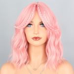 LISI HAIR s&uuml;nteetiline juukseparukas Roosa must keskmise lainega parukas keskmise osa tukkidega naistele kuumakindlast kiust kunstjuustest