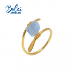 K&auml;sitsi valmistatud Brasiilia akvamariinist Rough Ring, 925 h&otilde;bedast peened unikaalse disainiga ehted naistele kena kingitus bolai us ring size 5# sinine