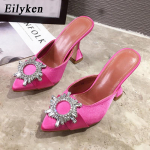 Eilyken Buckle Strange Heel pumbad Pehmed sussid Mood Roma kontsaga sandaalid K&otilde;rged kontsad Kingad Terava ninaga kristallist naine Seksikad pruudikingad 35 roosa punane v&auml;rv