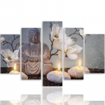 Viieosalise pildiga l&otilde;uendiprint Buddha Grey Flowers Stone 100x70 hall v&auml;rv