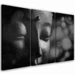 Mustvalge Buddha kuju kolmeosalise pildiga l&otilde;uendiprindiga 60x40 must/valge