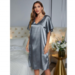 Naiste pidžaamad, satiinist V-kaelusega &ouml;&ouml;s&auml;rk l&uuml;hikeste varrukatega, avara magamiskottega suvine mugav vabaajariietus kodus XL sinine