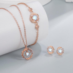 ANENJERY Moonlight Stone Feather Kaelakee K&otilde;rvar&otilde;ngas K&auml;ev&otilde;ru Ehete Komplekt Naistele Romantiline peo ehete kingitus naisele Resizable roosa kuldne v&auml;rv