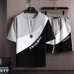 FSHKMNC T-s&auml;rk Suvine 3D Print Meeste Spordidressid Mood 2-osaline komplekt Mehed Suur suurus Tees Meeste t-s&auml;rk l&uuml;hikesed p&uuml;ksid komplekt Meeste komplekt XXL