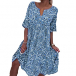 &Scaron;ikk rannakleit l&uuml;hikeste varrukatega igap&auml;evane, pehme lillemustriga suvine XL helesinine v&auml;rv