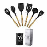 6 tk K&ouml;&ouml;gin&otilde;ud Silikoonist k&ouml;&ouml;gin&otilde;ud Mittenakkuvad toiduvalmistamise t&ouml;&ouml;riistad hoidikuga Spaatliga Lusikas Kulp Munapeksjad Labidiistade komplekt must/kuld