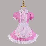 Lolita must-valge neiu kleit, armas naiste kawaii kleit Rollim&auml;ngu kost&uuml;&uuml;m Halloweeni peo cosplay l&uuml;hikeste varrukatega r&otilde;ivad 5XL roosa