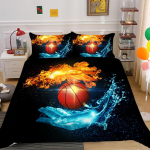 3D Fireball voodipesu t&auml;issuuruses jalgpalli v&otilde;i korvpalli voodikatte komplekt sobib poiste ja meeste spordis&otilde;prade toa sisekujunduseks Baby 100x135cm orange